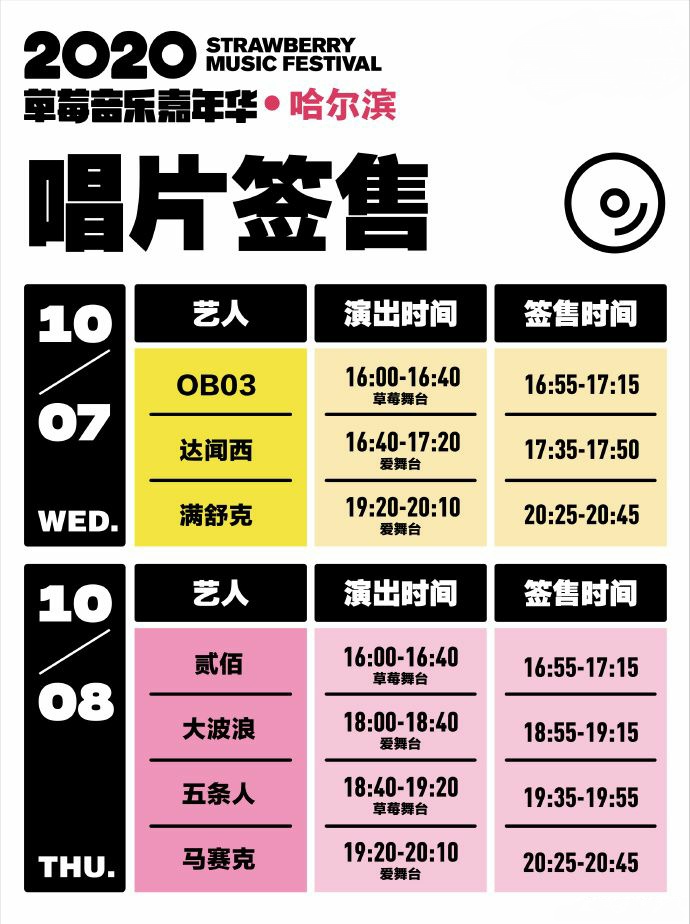 嘉年华活动安排！哈尔滨草莓音乐节现场还有唱片签售会哦~
