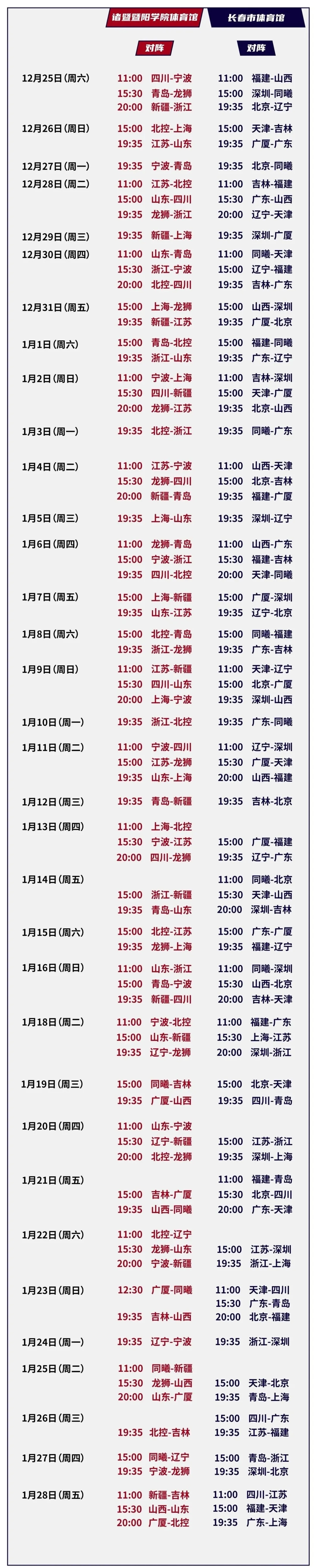 2022CBA常规赛第二阶段长春赛区比赛详情+门票预约